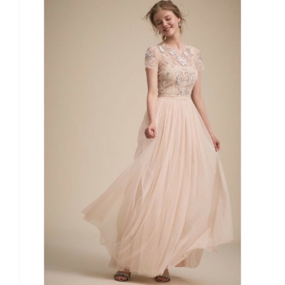 BHLDN Shakra Beige Beaded Tulle Dress size 4 new